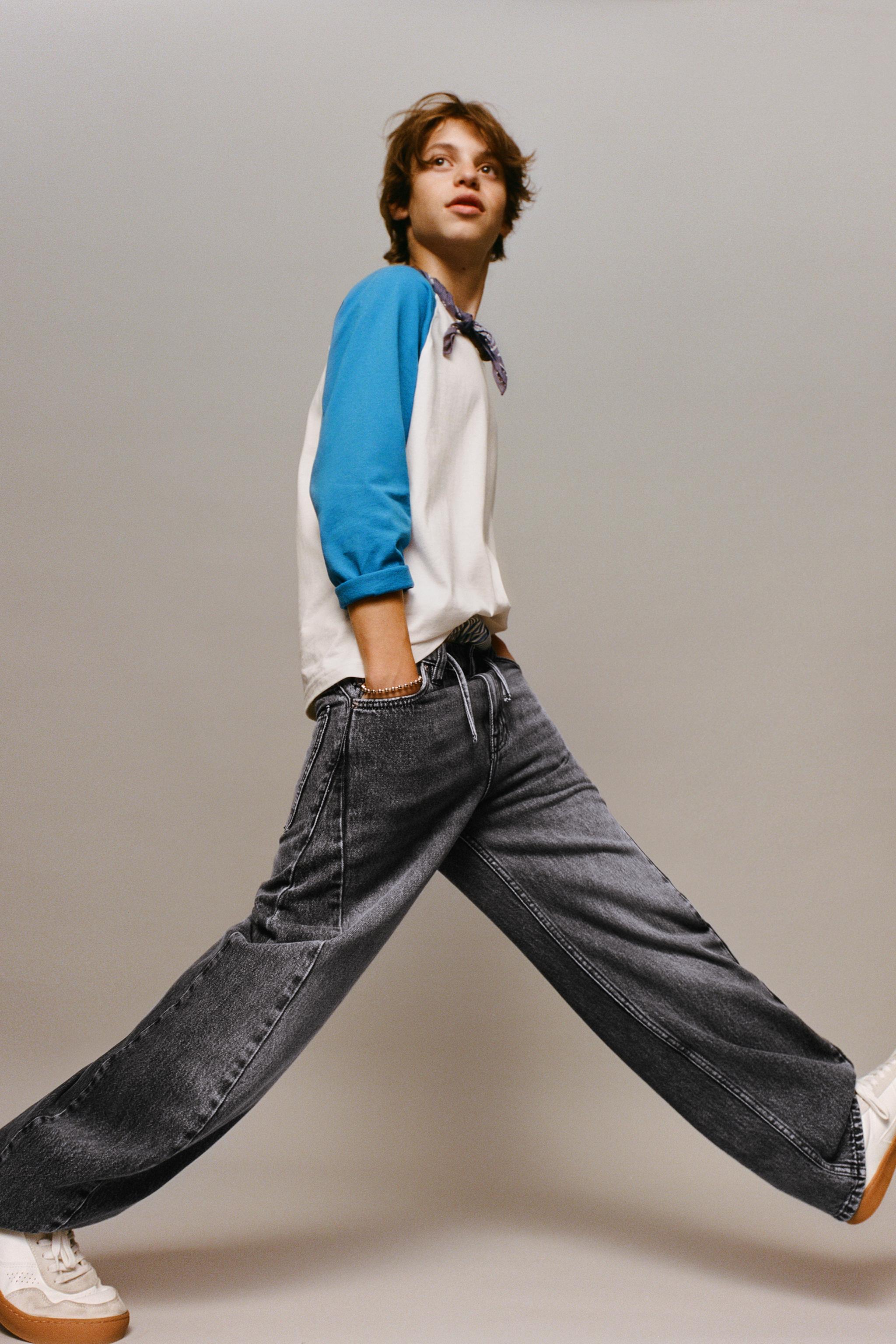 BARREL JEANS WITH DRAWSTRING BELT — Dark gray