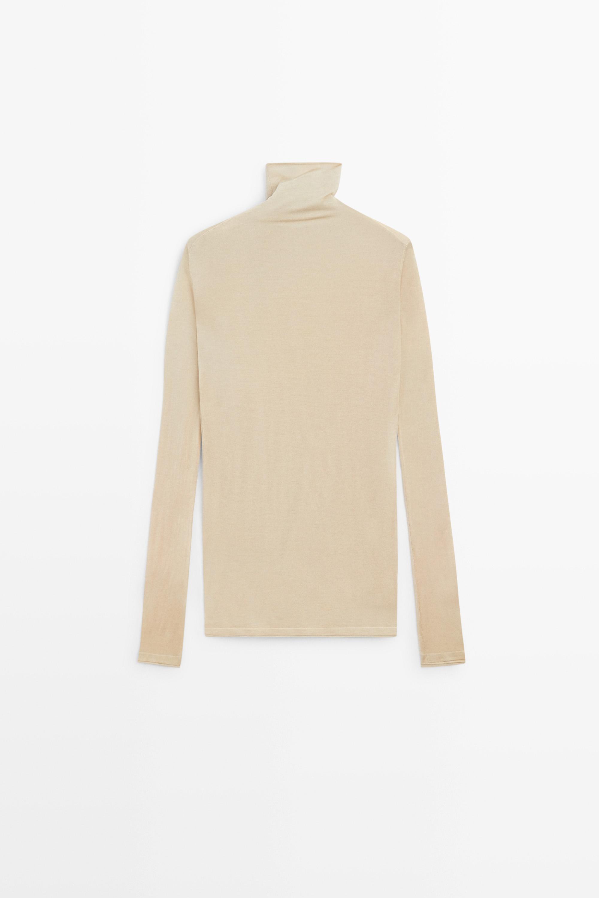 Pull long à col roulé 100 % soie