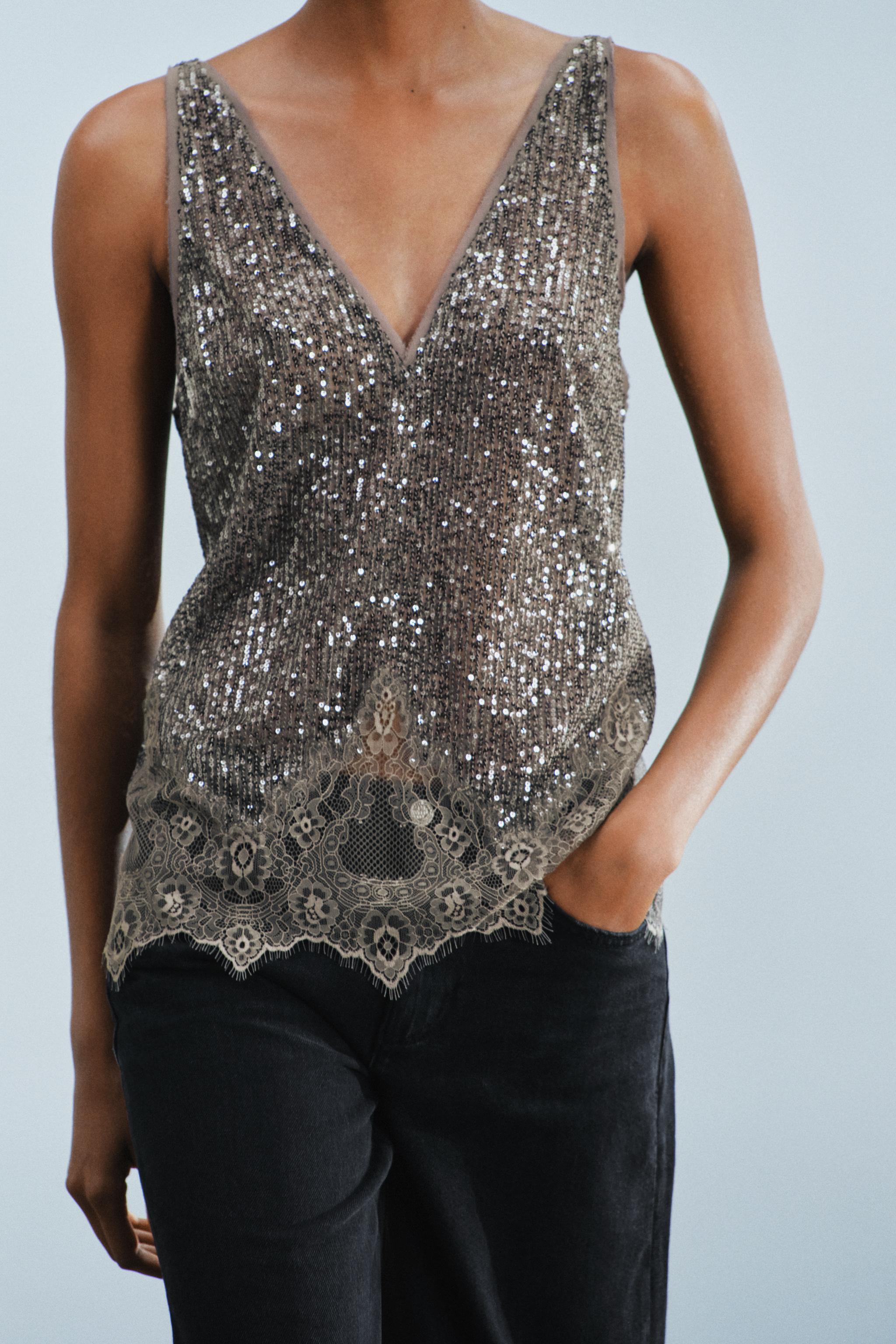 Zara ZW COLLECTION KOMBİNE PULLU TOP görsel 4