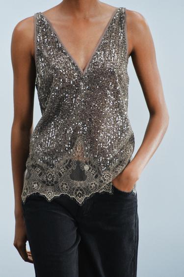 ZW COLLECTION SEQUIN TOP — Dark silver 1