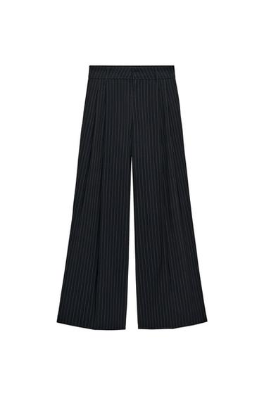 PINSTRIPED TROUSERS WITH DARTS AND POCKET FLAPS - Navy / White by Zara
