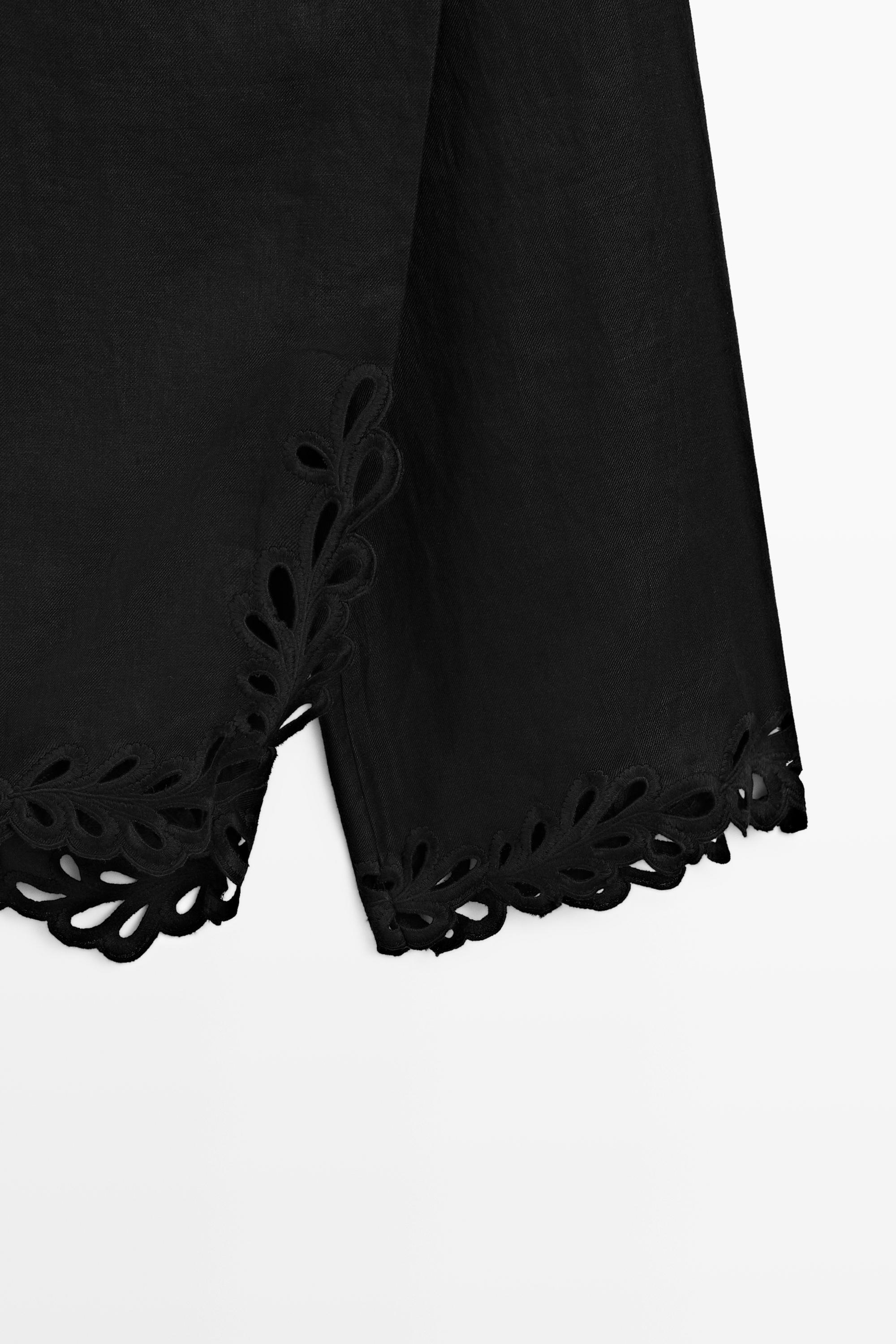 100% linen embroidered skort - Black | ZARA United States