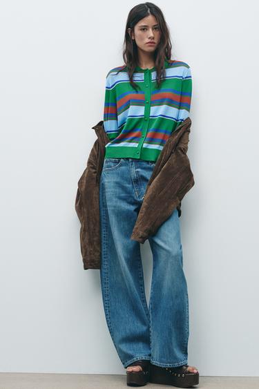 Zara STRIPED POLO CARDIGAN - Green - Image 0