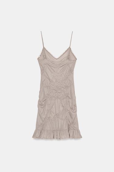 GATHERED SHORT DRESS WITH LACE - Brown / Taupe by Zara - Image 6