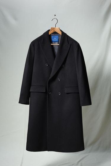 MANTEAU CROISÉ MÉLANGE DE LAINE AARON LEVINE X ZARA - Bleu de Zara