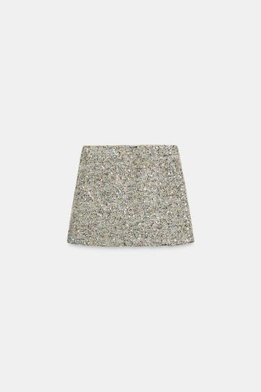 SHORT SEQUIN SKIRT - Light green by Zara