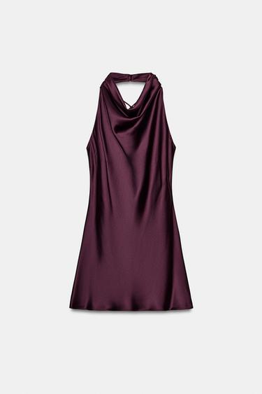 Zara SHORT SATIN EFFECT DRESS - Burgundy
