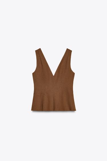 ZW COLLECTION LINEN BLEND VOLUME WAISTCOAT - Brown by Zara