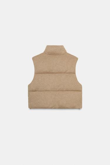 SHORT KNITTED PUFFER GILET - camel by Zara - Image 1
