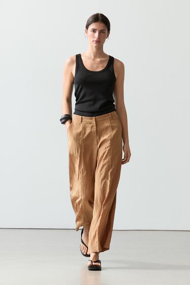Zara Lightweight barrel fit trousers - Caramel - Image 0
