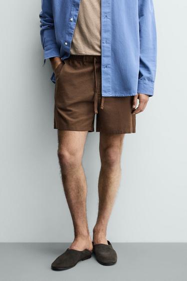 BERMUDA RELAXED FIT COTONE E LINO - Marrone di Zara
