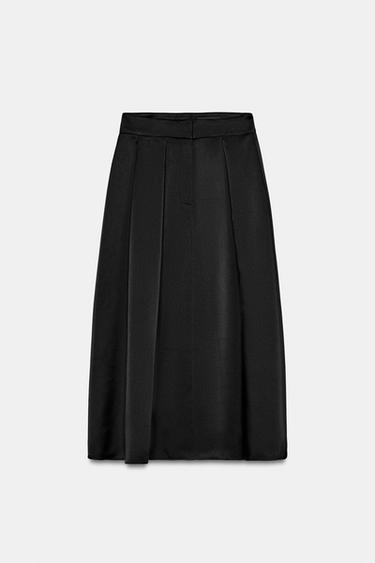تنورة متوسطة الطول بلمسة ساتان ومنفوشة - أسود by Zara