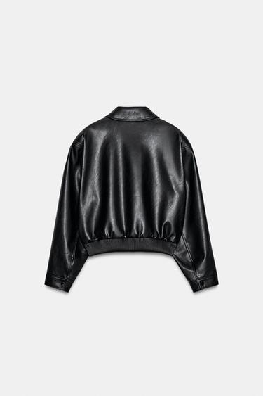 FAUX LEATHER BOMBER JACKET WITH SHOULDER PADS - Black by Zara - Image 8