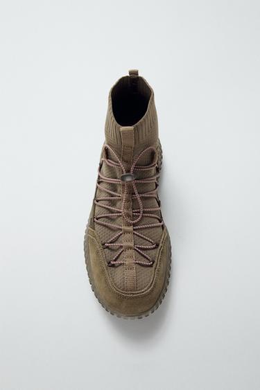 STRETCH HIGH-TOP SNEAKERS - Khaki Green by Zara
