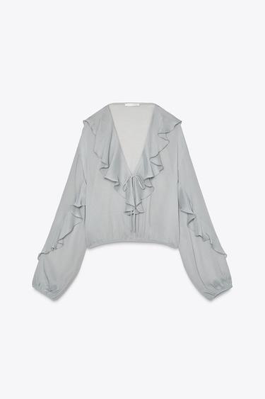 FLOWING RUFFLED BLOUSE - Light grey by Zara