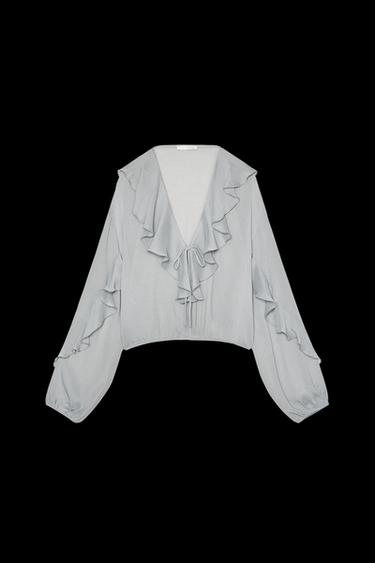 FLIESSENDE BLUSE MIT VOLANTS - Hellgrau von Zara - Bild 0