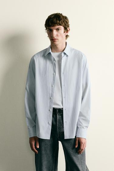 CAMISA REGULAR FIT RAYAS - Verde/Blanco de Zara