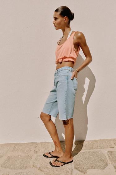 Zara Z1975 MID-RISE DENIM SHORTS - Mid-blue