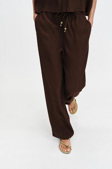 FLOWING STRAIGHT-LEG TROUSERS - Dark brown by Zara