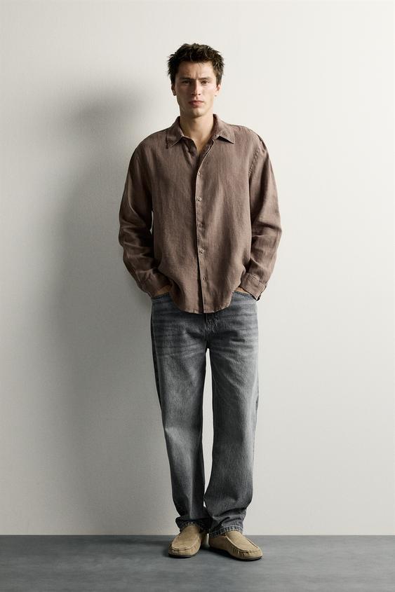 CAMISA REGULAR FIT 100% LINO - Marrón de Zara - Imagen 0