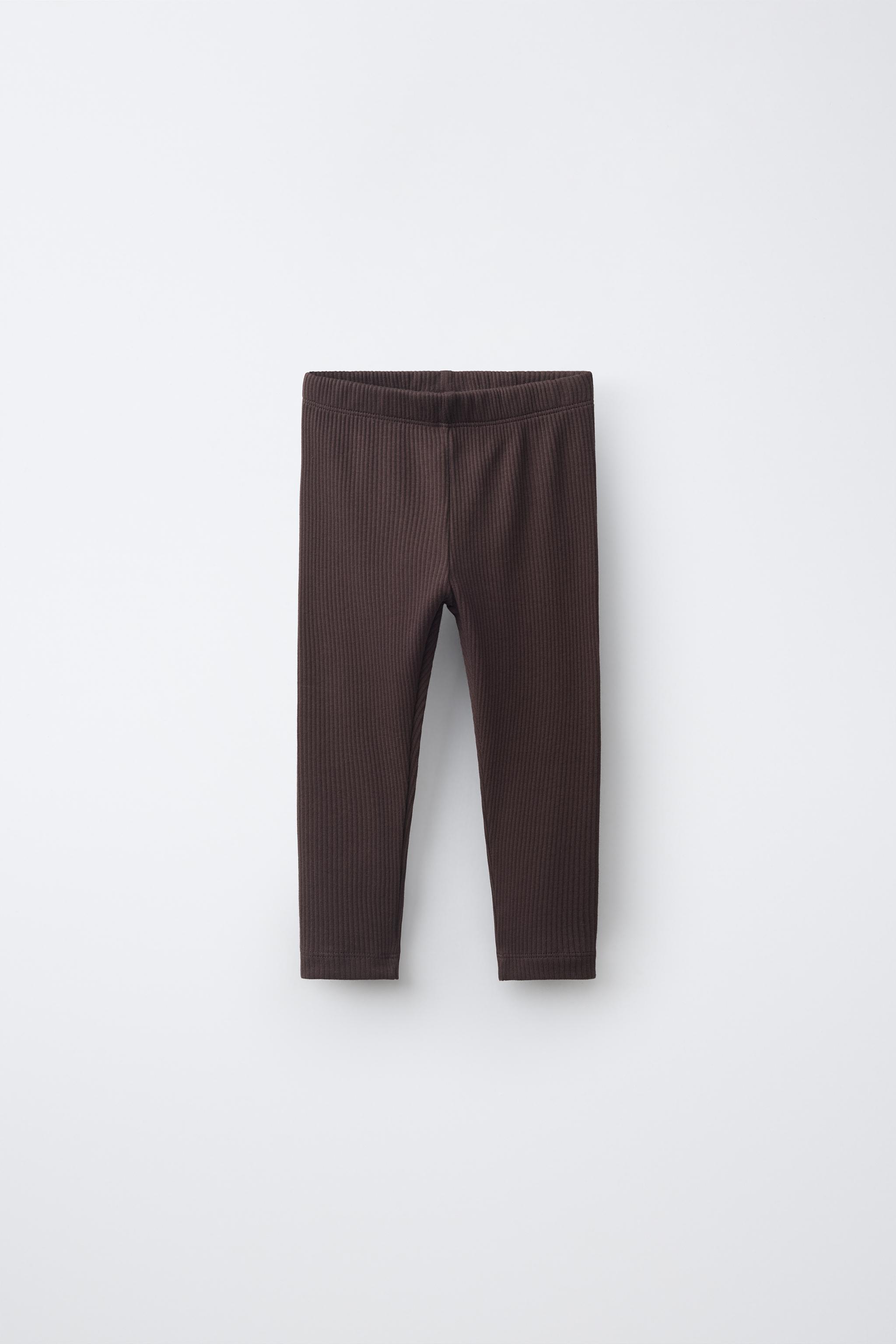 SOLID RIBBED LEGGINGS — Dark brown