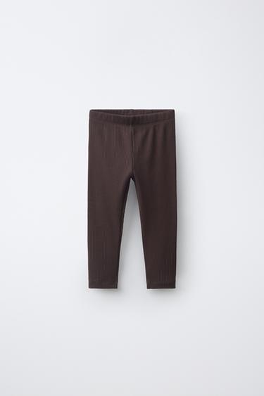 Zara SOLID RIBBED LEGGINGS - Dark brown
