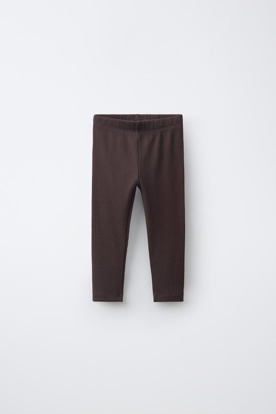 PLAIN RIBBED LEGGINGS - Dark brown by Zara - Image 0