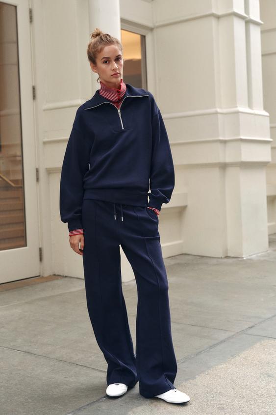 سويت شيرت بسحّاب من إنترلوك - بحري الخاص بـ Zara - صورة 0