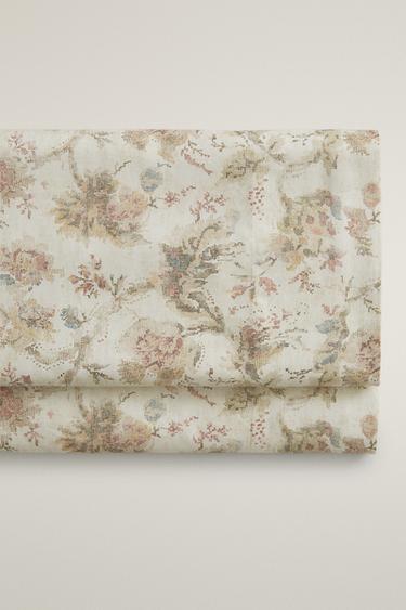 FLORAL SATEEN FLAT SHEET (300 THREAD COUNT) - Beige by Zara