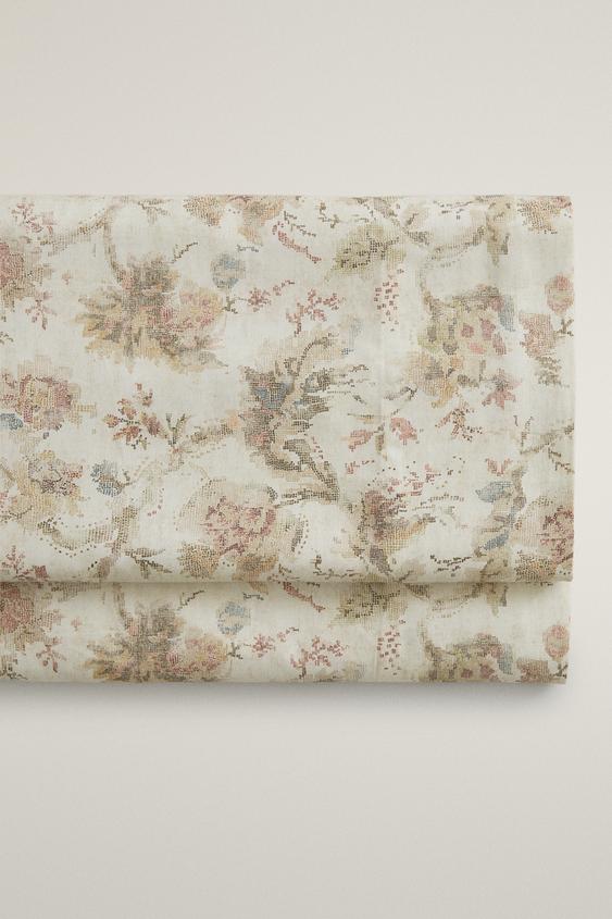 FLORAL SATEEN FLAT SHEET (300 THREAD COUNT) - Beige by Zara - Image 0