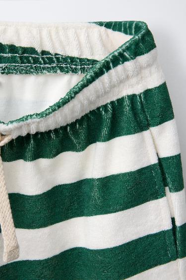 STRIPED TERRY TOWELLING BERMUDA SHORTS - Green / Ecru by Zara - Image 2