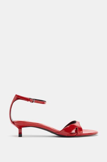 LEATHER STRAP SANDALS - Red by Zara