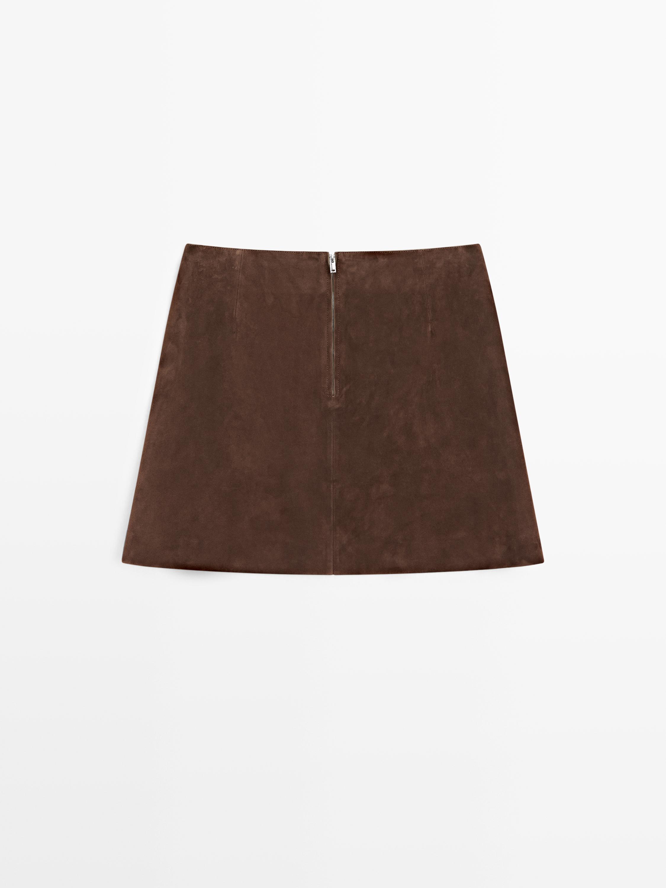 Suede leather mini skirt