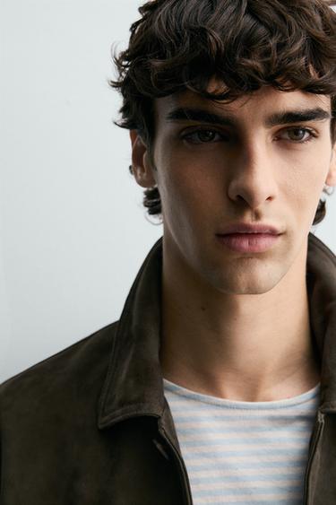 BLOUSON REGULAR FIT EN CUIR DAIM - Marron de Zara - Image 4