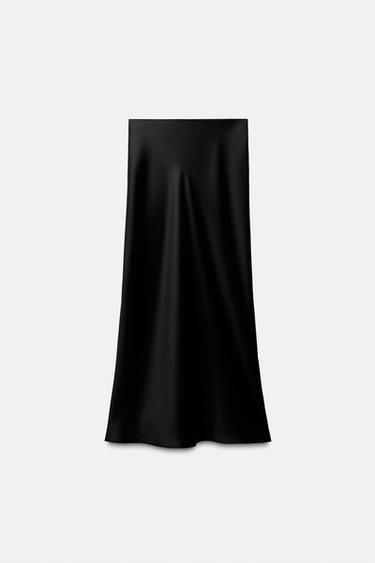 JUPE MI-LONGUE SATINÉE - Noir de Zara