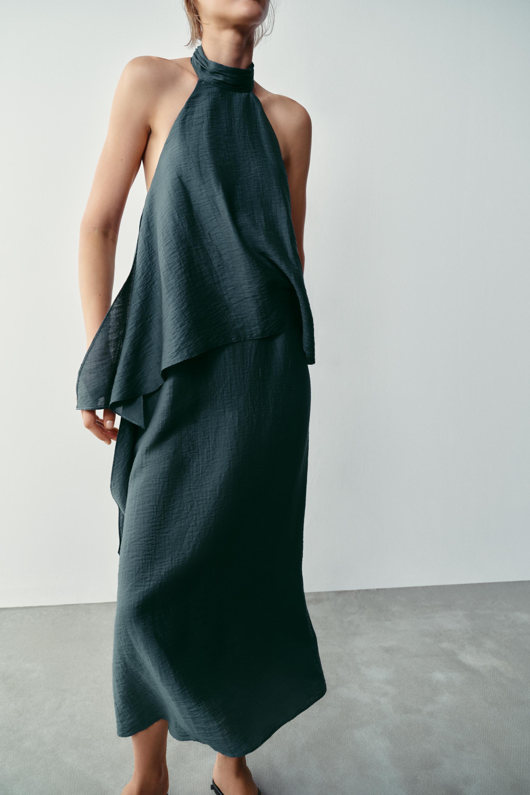 LINEN HALTER MIDI DRESS