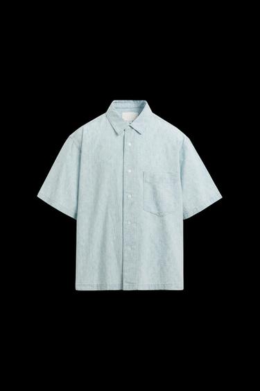 Zara CONTRAST DENIM SHIRT - Light blue - Image 0