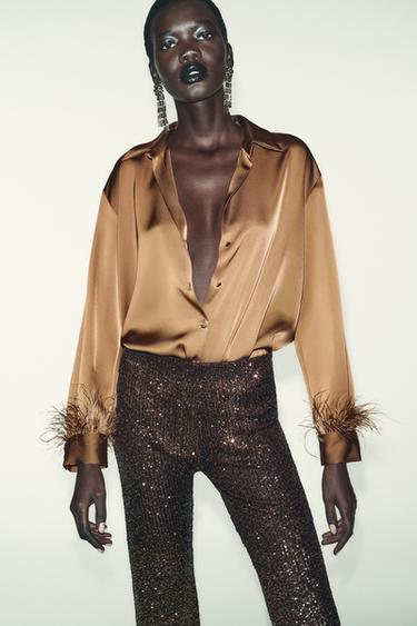 FEATHER SATIN BLOUSE - Caramel by Zara