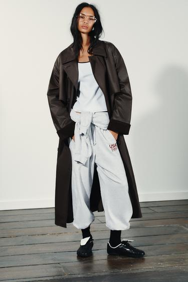 LONG WAXED TRENCH COAT WITH CORDUROY CUFFS - Dark brown by Zara - Image 0