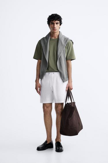 LINEN/COTTON BERMUDA SHORTS - White by Zara - Image 0