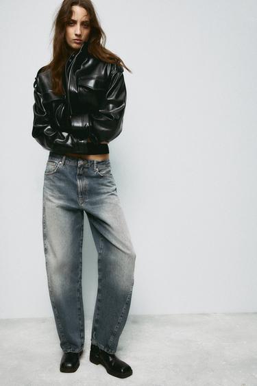 Zara FAUX LEATHER JACKET WITH SHOULDER TABS - Black