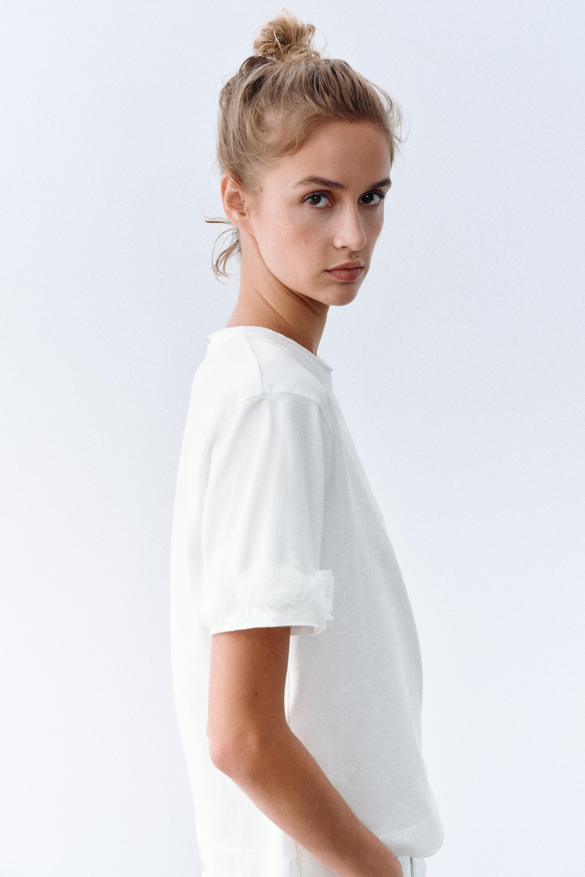 Zara KABARTMALI ÇİÇEKLİ T-SHIRT görsel 3