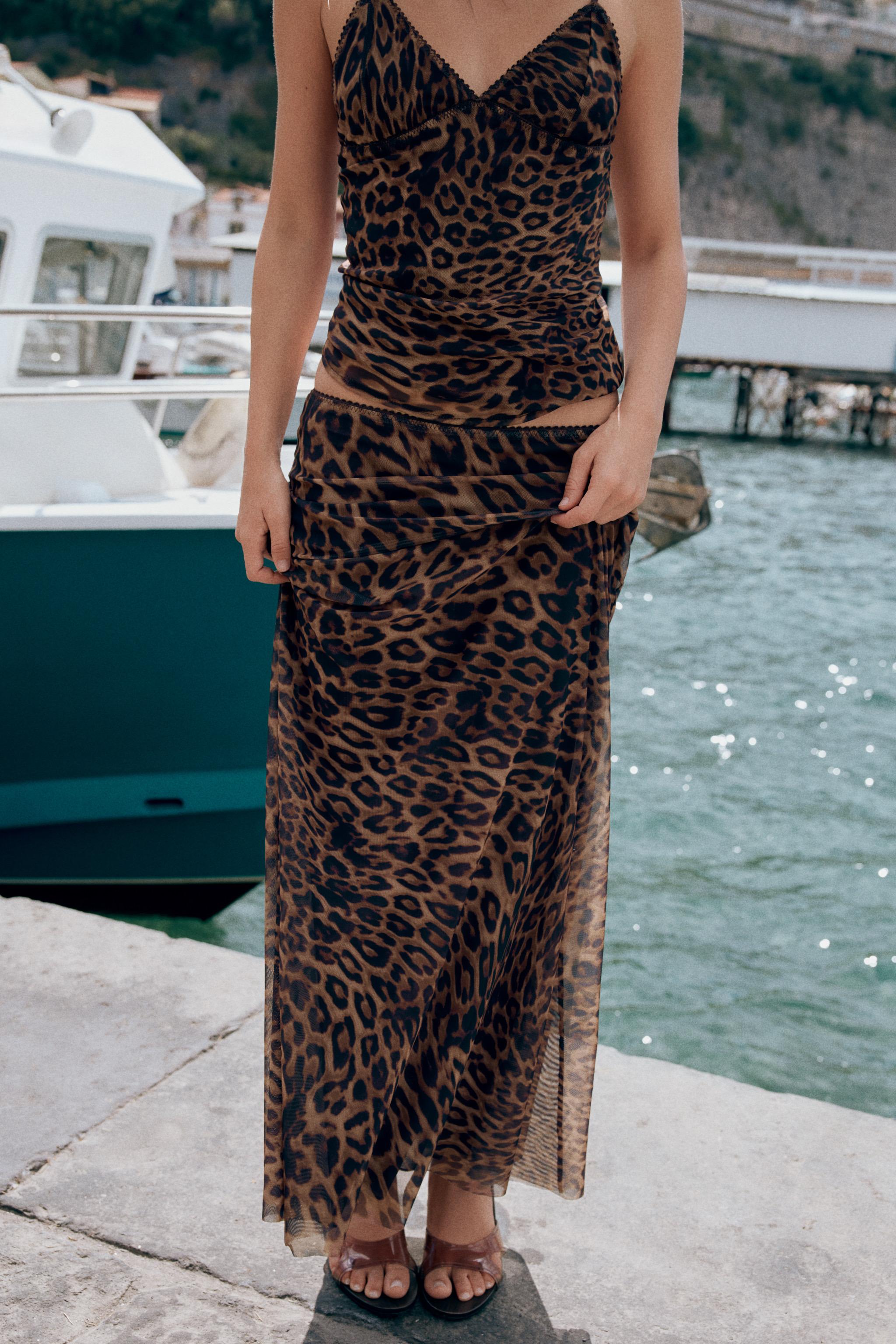 POLKA DOT TULLE TOP — Leopard / taupe brown