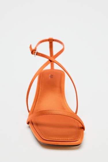 SATIN-EFFECT CROSSOVER STRAP SANDALS - Orange by Zara - Image 5