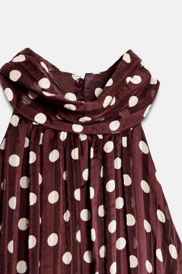 POLKA DOT MIDI DRESS - Ecru / Maroon by Zara - Image 9