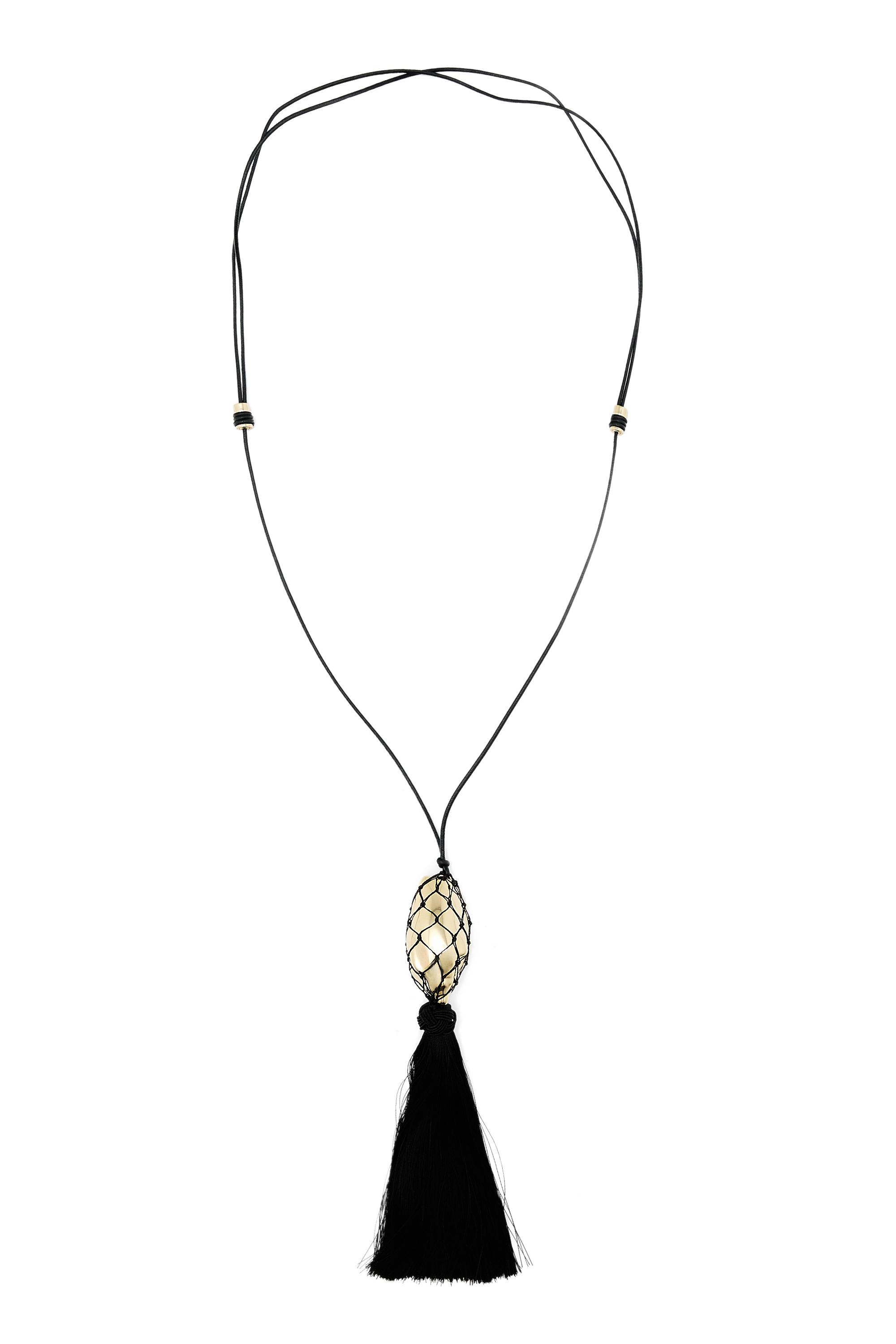 Long leather cord necklace with shell and tassel - Golden | ZARA
