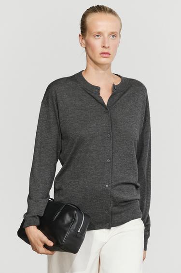 Long knit buttoned cardigan — Mid-gray 2