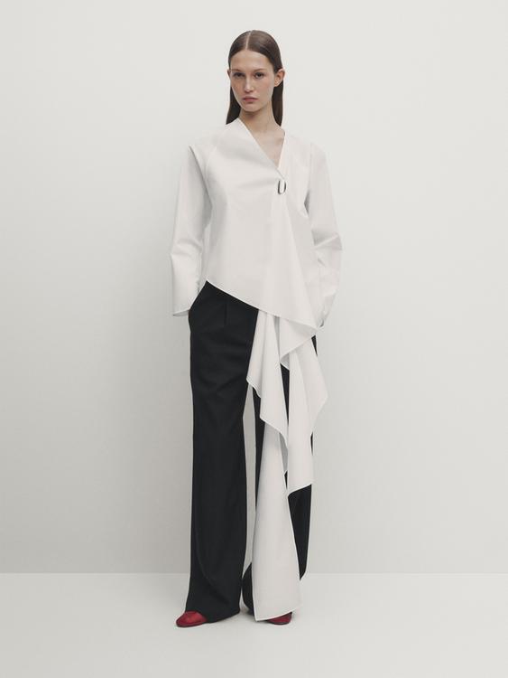 Poplin shirt with crossover tie detail - White | ZARA United States