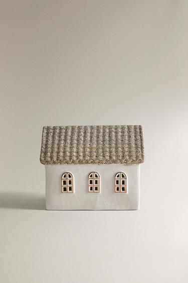 Zara ELONGATED GLITTERY HOUSE CHRISTMAS CERAMIC ORNAMENT - White