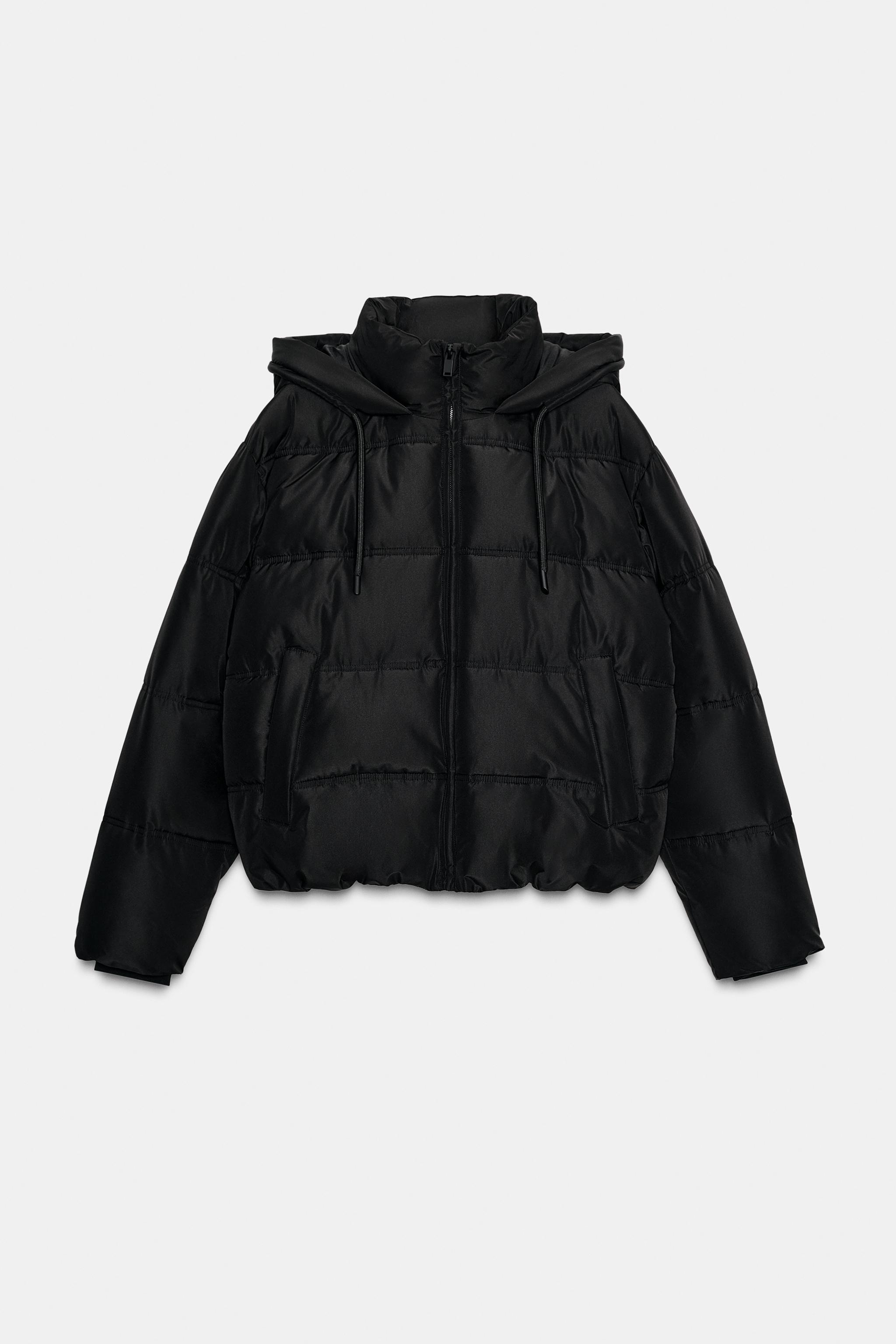 期間限定値下げ　未着用ZARA ロング防水防風ダウンコートフードベンチコート黒s ロング丈撥水防風フード付きダウンジャケット - ブラック | ZARA